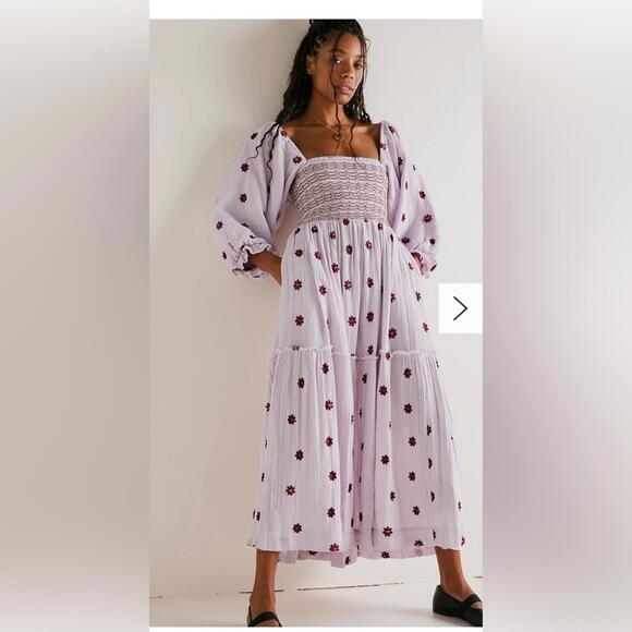 Free Peopld - Women's Dahlia Embroidered Maxi Dress, Floral Embroidery, size XS - Picture 1 of 8